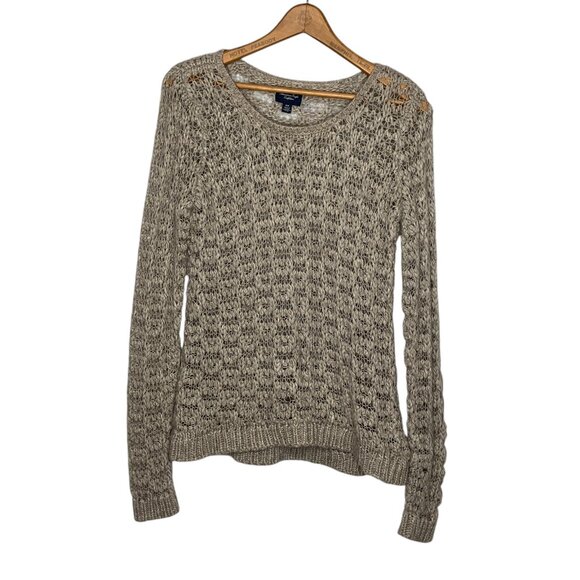 Vintage 00s Y2K American Eagle Medium‎ M Beige Nubby Open Knit Pullover Sweater - Picture 1 of 4